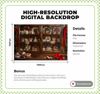 Christmas Village Kitchen Digital Photography Background, Christmas Cookies, Holiday Rustic Backdrop, Kids Portrait Prop, Photoshop Template