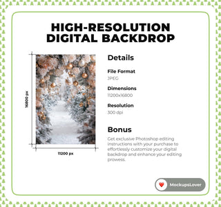 Christmas Digital Photography Background, Holiday White Studio Children & Family Portrait Photo Prop, Arch Backdrop, Photoshop Template