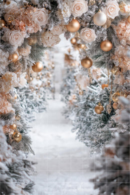 Christmas Digital Photography Background, Holiday White Studio Children & Family Portrait Photo Prop, Arch Backdrop, Photoshop Template
