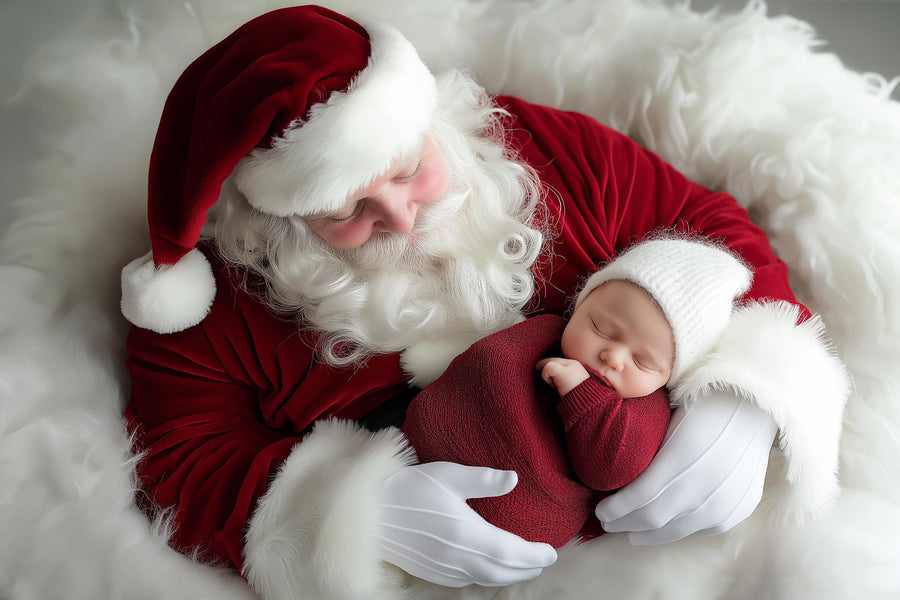 newborn baby in santa claus digital backdrop overlay with christmas theme for photoshop and canva