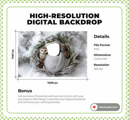 Newborn Christmas Digital Photography Backdrop, Face Swap Overlay, Holiday Baby Prop, Winter Wonderland Background, Photoshop Template