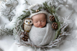 newborn christmas digital photography backdrop with woodland creatures in winter wonderland for photoshop face swap overlay