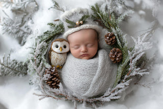 newborn christmas digital photography backdrop with woodland creatures in winter wonderland for photoshop face swap overlay