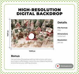 Newborn Digital Face Swap Overlay, Christmas Village Photo Background, Holiday Backdrop, Baby Portrait Prop, Photoshop & Canva Template