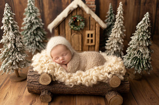 baby with face swap overlay on rustic christmas background, holiday photo prop, perfect for festive portraits