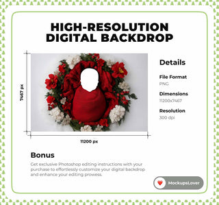Newborn Digital Face Swap Overlay, Red Christmas Studio Photo Background, Holiday Backdrop, Baby Portrait Prop, Photoshop & Canva Template
