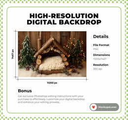 Rustic Christmas Baby Digital Backdrop, Newborn Photo Props, Holiday Wooden Studio Background, Winter Wonderland, Photoshop Template