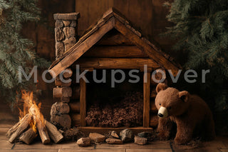 Newborn Digital Backdrop, Fantasy Forest, Rustic Photo Background, Woodland Baby Studio Prop, Brown Bear, Photoshop Template