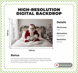 Santa Claus Newborn Digital Backdrop, Christmas White Studio Photo Background, Holiday Baby Prop, Winter Wonderland, Photoshop Template