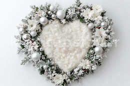 Christmas Baby Heart Nest Digital Backdrop, White Studio Holiday Background, Winter Wonderland, Newborn Photo Props, Photoshop Template