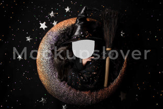 Halloween Newborn Digital Photography Background, Face Swap, Witches Broom Backdrop, Baby Boy Girl Photo Prop, Photoshop Overlay, PNG