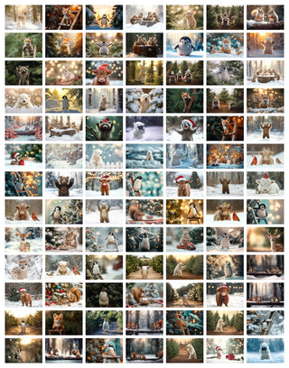 300 Christmas Animals Digital Background Bundle, Winter Creative Composite Backdrop, Woodland Animals, Holiday Kids Prop, Photoshop Action