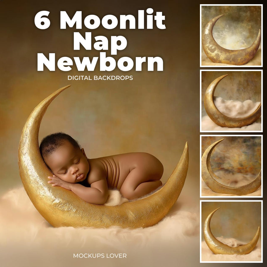 golden studio crescent moon newborn digital backdrops bundle cover featuring baby props