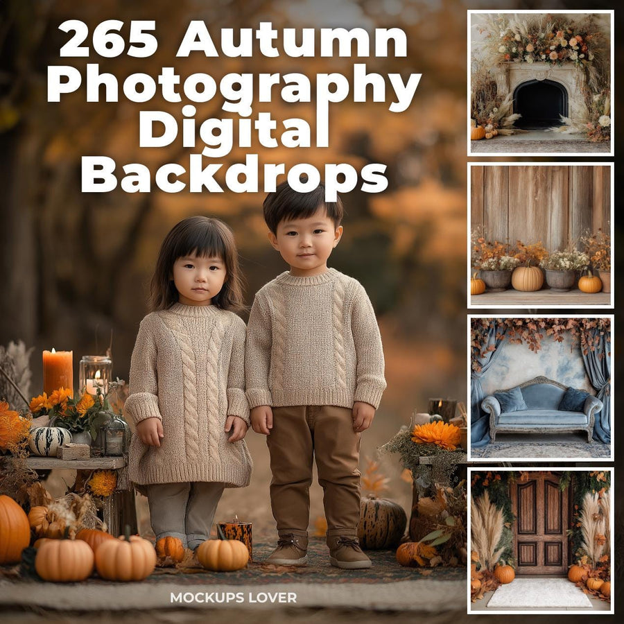 scene of a vibrant autumn backdrop with fall leaves and pumpkin, ideal for digital photography sets
