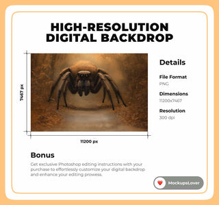 Spooky Digital Background, Halloween Forest Backdrop, Spider Chase, Kids Prop, Monster, Creative Composite, Fall Leaves, Photoshop Template