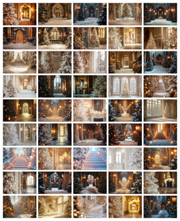 70 Christmas Palace Digital Background Bundle, Winter Castle Digital Backdrop, Cinderella Backdrop, Wedding Photography, Family Portrait