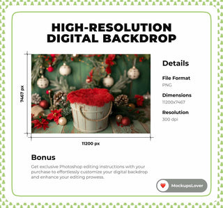 Cozy Christmas Baby Digital Photo Background, Xmas Holiday Newborn Prop, Wooden Studio Backdrop, Photoshop & Canva Template, Photo Editing