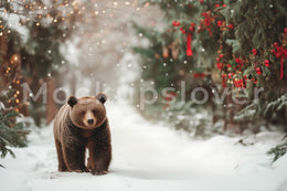 Christmas  Digital Photography Background, Winter Wonderland Creatures Backdrop, Bear, Holiday Rustic Kids Photo Prop, Photoshop Template