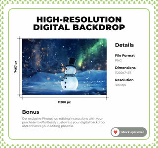 North Pole Digital Backdrop, Snowman Christmas Photo Background, Holiday Kids Prop, Winter Wonderland, Photoshop & Canva Template
