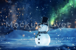 North Pole Digital Backdrop, Snowman Christmas Photo Background, Holiday Kids Prop, Winter Wonderland, Photoshop & Canva Template
