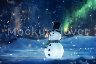 North Pole Digital Backdrop, Snowman Christmas Photo Background, Holiday Kids Prop, Winter Wonderland, Photoshop & Canva Template