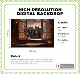 Christmas Window Digital Photography Background, Rustic Farmhouse Backdrop, Holiday Kids Photo Prop, Winter Wonderland, Photoshop Template