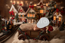 Newborn Digital Backdrop, Christmas Train Background, Face Swap Overlay, Holiday Baby Portrait Prop, Photoshop & Canva Template