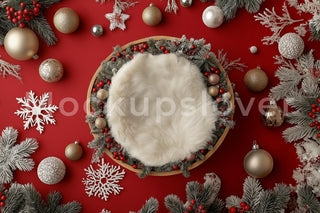 Red Christmas Newborn Digital Backdrop, Studio Photo Background, Holiday Baby Portrait Prop, Winter Wonderland, Photoshop & Canva Template