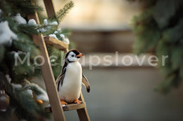 Farm Christmas Digital Backdrop, Penguin Photo Background, Woodland Baby Animals, Holiday Kids Prop, Photoshop & Canva Template