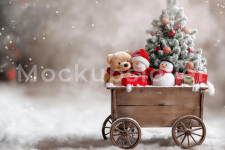 Rustic Christmas Digital Backdrop, Winter Wonderland Photo Background, Farm Cart, Holiday Kids Portrait Prop, Photoshop & Canva Template