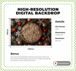Christmas Newborn Digital Background, Winter Wonderland Photo Backdrop, Cozy Holiday Studio Baby Xmas Prop, Photoshop & Canva Template