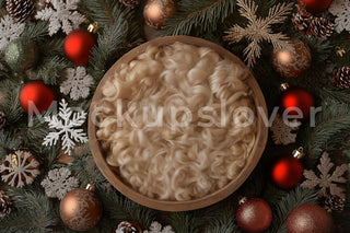 Christmas Newborn Digital Background, Winter Wonderland Photo Backdrop, Cozy Holiday Studio Baby Xmas Prop, Photoshop & Canva Template