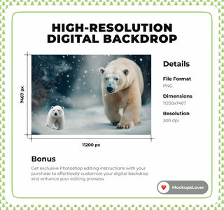 Nordic Christmas Digital Backdrop, Polar Bear Photo Background, Winter Wonderland, Holiday Kids Prop, Woodland Animals, Photoshop Template