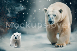 Nordic Christmas Digital Backdrop, Polar Bear Photo Background, Winter Wonderland, Holiday Kids Prop, Woodland Animals, Photoshop Template