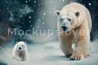 Nordic Christmas Digital Backdrop, Polar Bear Photo Background, Winter Wonderland, Holiday Kids Prop, Woodland Animals, Photoshop Template