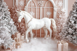 Pink Christmas Princess Studio Digital Backdrop, Winter Wonderland Photo Background, Holiday Kids Portrait Prop, Photoshop & Canva Template