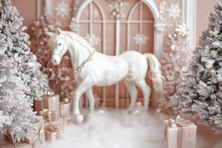 Pink Christmas Princess Studio Digital Backdrop, Winter Wonderland Photo Background, Holiday Kids Portrait Prop, Photoshop & Canva Template