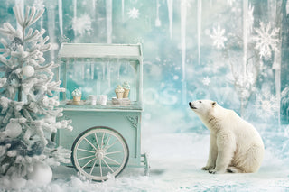Nordic Christmas Digital Backdrop, Polar Bear Photo Background, North Pole, Winter Wonderland, Holiday Kids Prop, Photoshop & Canva Template