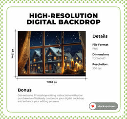 Country Christmas Window Digital Photography Background, Holiday Portrait, Xmas Backdrop, Rustic Christmas Farmhouse, Photoshop Template