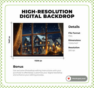 Country Christmas Window Digital Photography Background, Holiday Portrait, Xmas Backdrop, Rustic Christmas Farmhouse, Photoshop Template