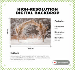 Christmas Boho Arch Digital Photography Backdrop, Forest Background, Winter Wonderland, Holiday Family & Kids Portrait, Photoshop Template