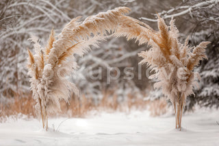 Christmas Boho Arch Digital Photography Backdrop, Forest Background, Winter Wonderland, Holiday Family & Kids Portrait, Photoshop Template
