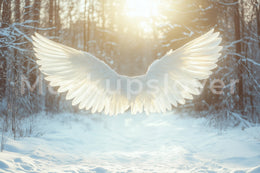 Angel Wings Digital Photography Background, Christmas Backdrop, Winter Fantasy Forest, Holiday Prop, Photoshop Template, Winter Wonderland