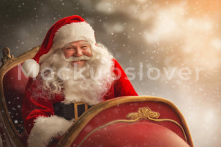 Christmas Santa Sleigh Digital Photography Background, North Pole Backdrop, Holiday Kids Photo Prop, Winter Wonderland, Photoshop Template