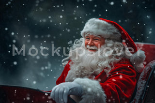 Christmas Santa Claus Digital Backdrop, Santa Sleigh Background, Holiday Kids Portrait Prop, Winter Wonderland, Photoshop & Canva Template
