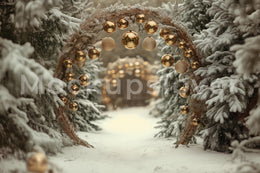 Christmas Arch on Snow Forest Background, Winter Wonderland Digital Backdrop, Outdoor Snow Photography Composite, Family & Kids Portrait