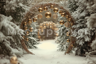 Christmas Arch on Snow Forest Background, Winter Wonderland Digital Backdrop, Outdoor Snow Photography Composite, Family & Kids Portrait