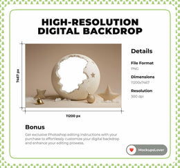 Giant Christmas Ball Overlay, Holiday Photo Prop, Digital Studio Backdrop, Winter Wonderland Background, Photoshop & Canva Template