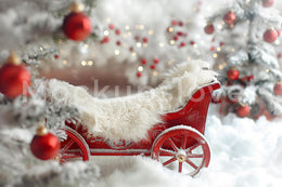 White Christmas Studio Newborn Digital Backdrop, Holiday Baby Prop, Winter Wonderland Photo Background, Red Wagon, Photoshop Canva Template