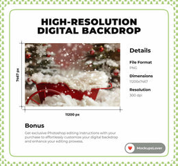 Christmas Newborn Digital Backdrop, Winter Wonderland Photo Background, Red Wagon, Baby Girl & Boy Holiday Portrait Prop, Photoshop Template